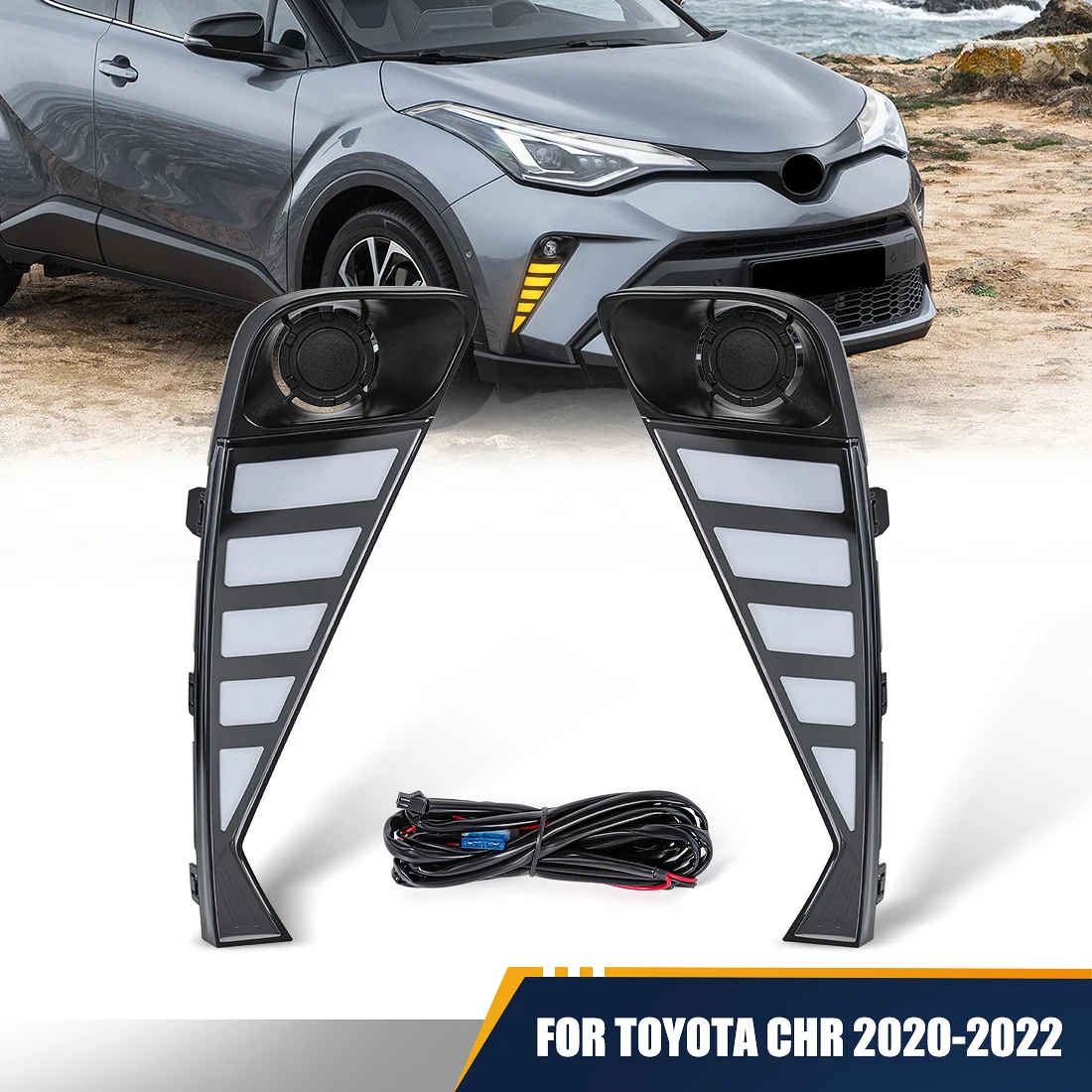 Multi-function LED Reflector Lamp For Toyota C-HR CHR 2020 2021 2022 DRL Dynamic Yellow White Turn Signal Daylight Fog Lamp 12V