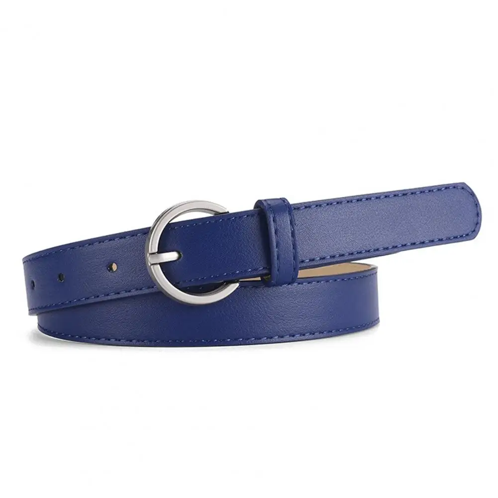 Solid Color Jeans Belt Stylish Women's Adjustable Faux Leather Belt with Round Buckle for Dresses Shirts Jeans Multi Holes Thin