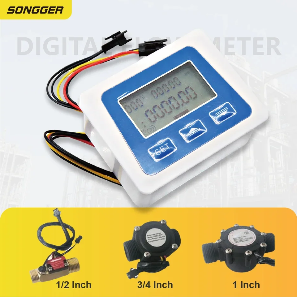 LCD-S2 High Accuracy Digital Flow Meter Brass Water Flow Sensor G1/2 1 Inch Smart Electronic Meter with LCD Temperature Display