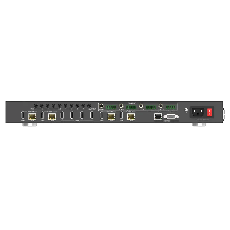 

2026 4x4 HDBaseT Matrix 150m via Cat5e/6/7 Cable Support 4:4:4 IR RS-232 LAN Web GUI HDMI 2.0 HDCP 2.2
