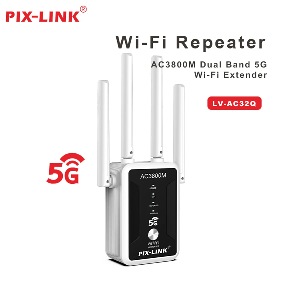 PIX-Link 1200Mbps 무선 WiFi 듀얼 밴드 리피터 Wifi 신호 부스터 5G 익스텐더 802.11ac 기가비트 WiFi 증폭기 라우터 AC32Q