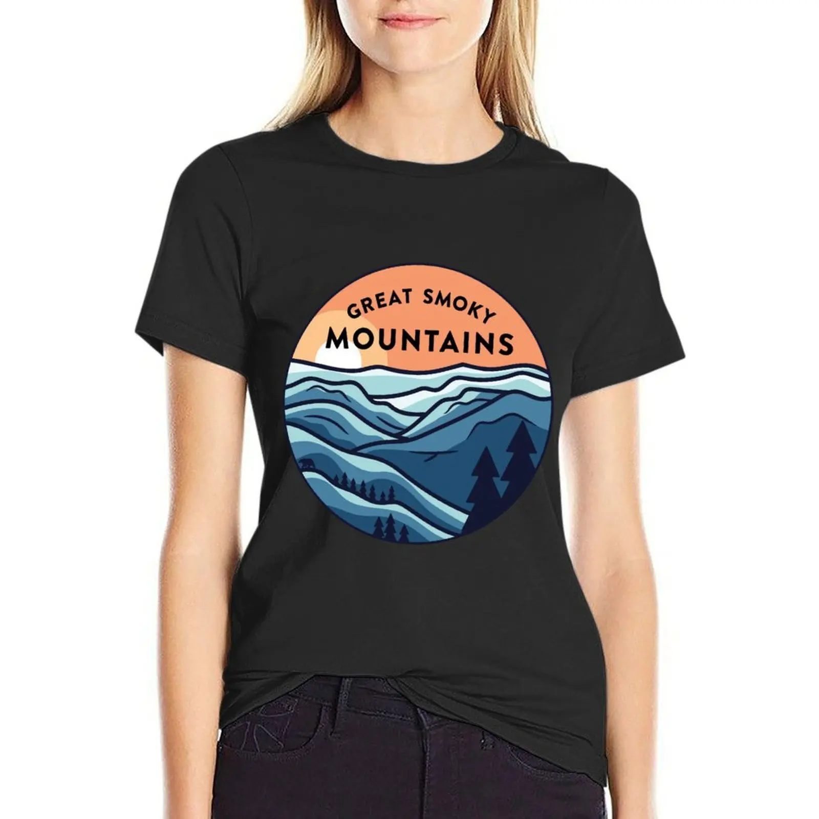 Great Smoky Mountains Sticker T-Shirt Short sleeve tee lady clothes customizeds vintage luxury designer clothing Women