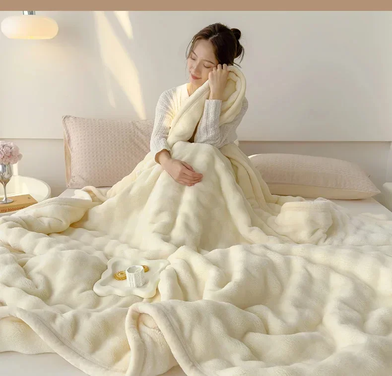 Einfarbige Flanell-Kaninchenfell-Decke, Nickerchen-Decke, Weiche Sofadecke, Korallenfleece-Überwurf für Schlafzimmer, Herstellergroßhandel – Detail 12