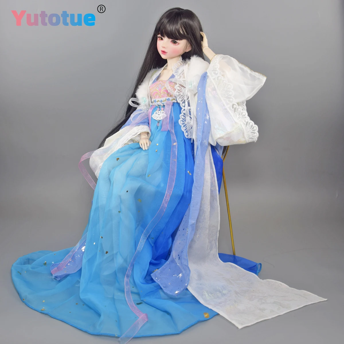 YUTOTUE 56cm 높이 고대 스타일 여성 인형 PVC BJD 바디와 탈부착 가능한 검은색 가발 의상 풀 세트 실물 같은