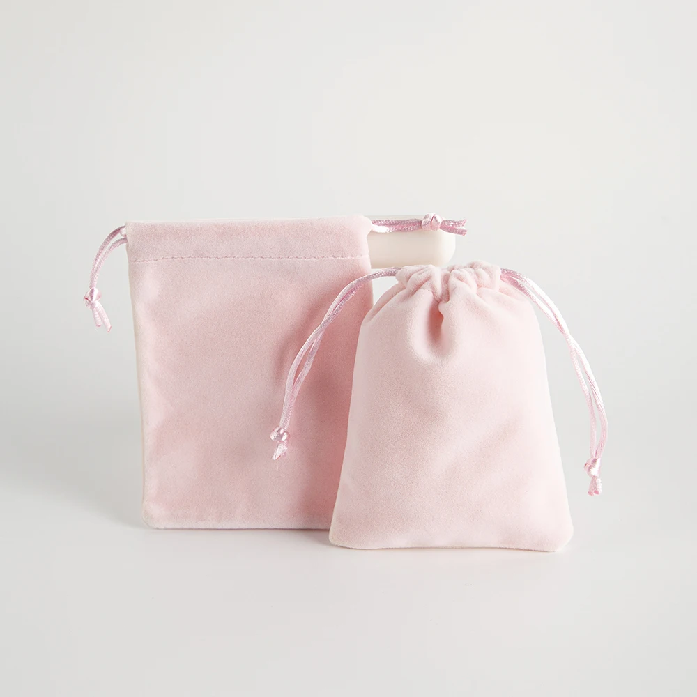 5pcs Luxury Pink Velvet Drawstring Pouch Set