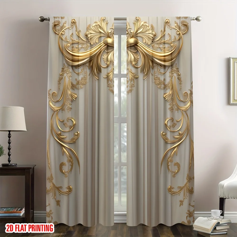2-piece set of palace style patterned curtains with pole bag design, suitable for bedrooms and living rooms