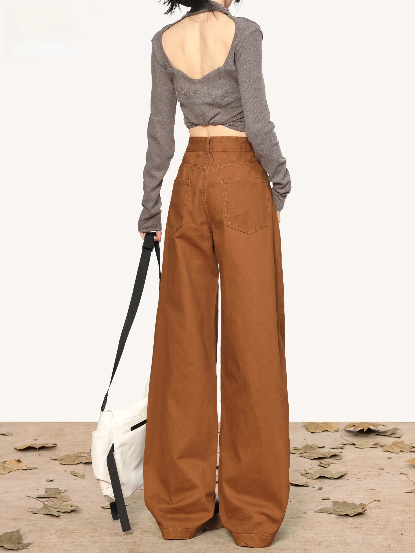 

American Style Retro Caramel Bow Knife Jeans Women's Loose Floor-Length Wide Leg Pants High Waist Slimming Summer New Arrival