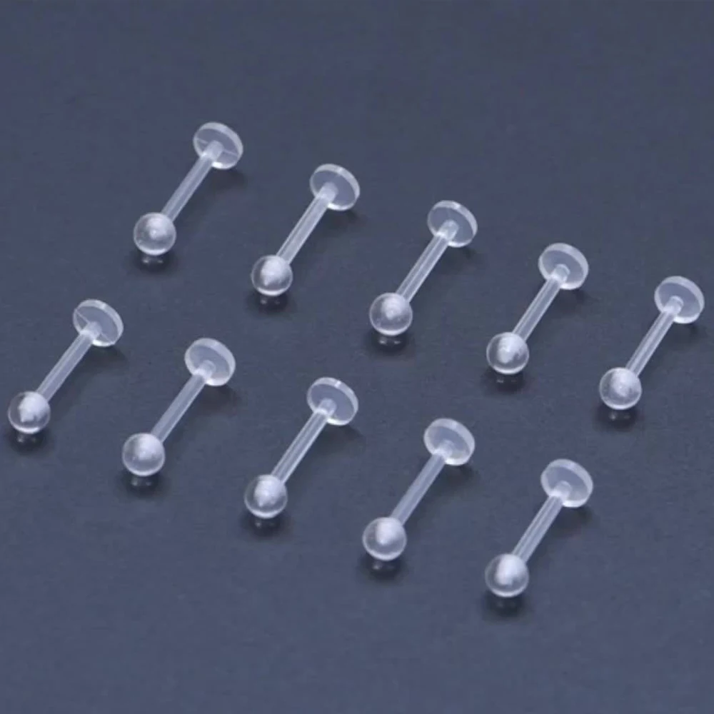 Transparent Acrylic Bioflex Tragus Retainer Lip Studs, 10-20pcs Set