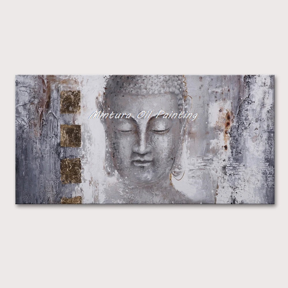 

Mintura,Wall Picture for Living Room Decoration Handpainted Buddha Oil Painting on Canvas Modern Home Decor Art Poster No Framed