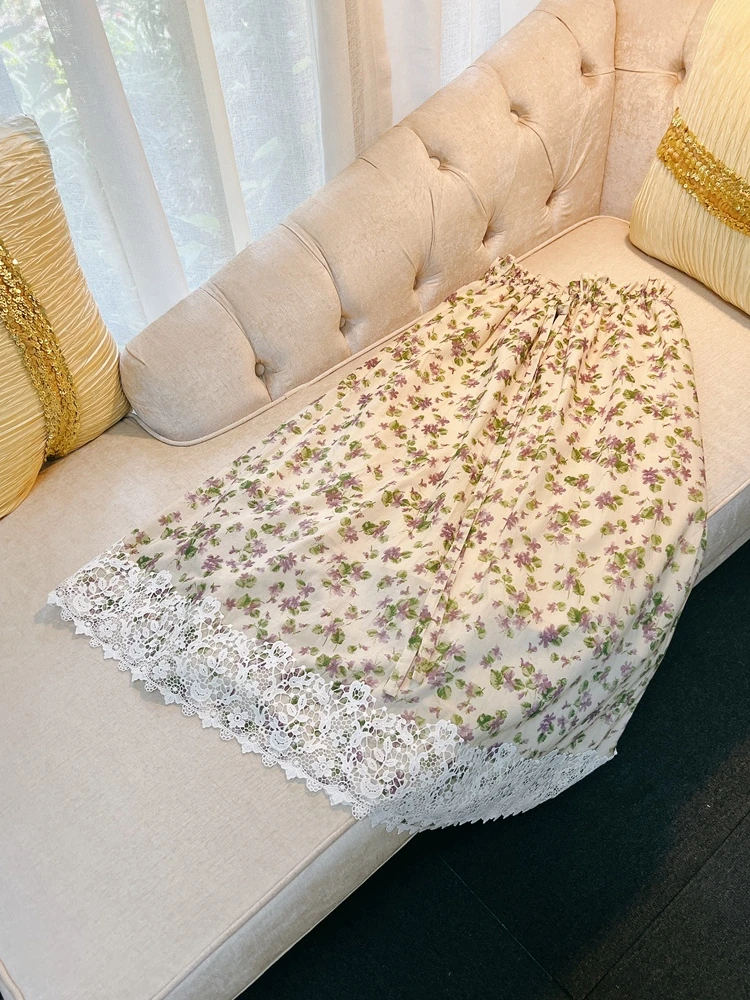 

Ele винтажная юбка-миди трапециевидной формы с высокой талией и кружевной отделкой с цветочным принтом, праздничный женский сарафан премиум-класса из полиэфирного волокна