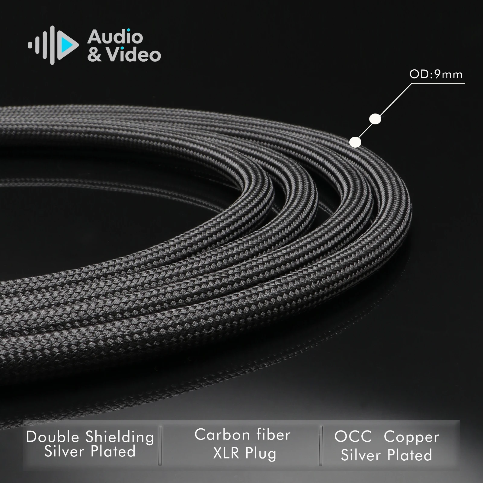Hifi XLR-Kabel 6N OCC Silberbeschichtetes XLR-Buchsenkabel, Schwarzes Nylon-Geflecht mit Carbonfaser-Stecker, Audiophiles Symmetrisches Kabel – Detail 5