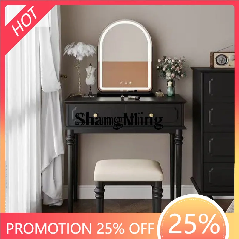 

FG good-looking Home Dresser Small Bedroom Vintage Style Black Dressing Table Bedside Storage Locker