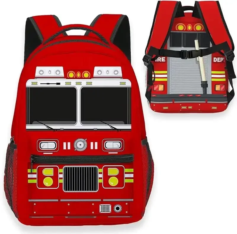Custom Bag Fire Truck Backpack , Funny Bookbags For Elementary Middle School, Large Travel Laptop Backpacks, Durable Lightweight