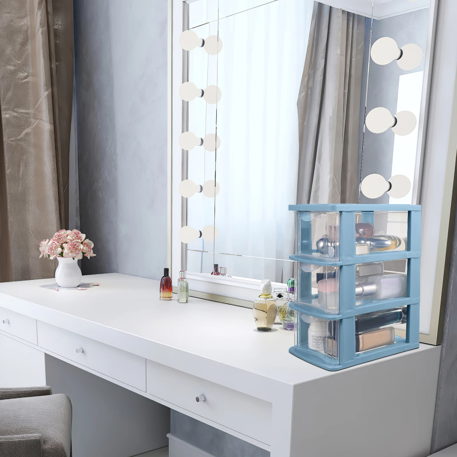 

Plastic Desk Drawers 3-Tier Transparent Stationery Organizer Box Table Storage Drawers Table Top