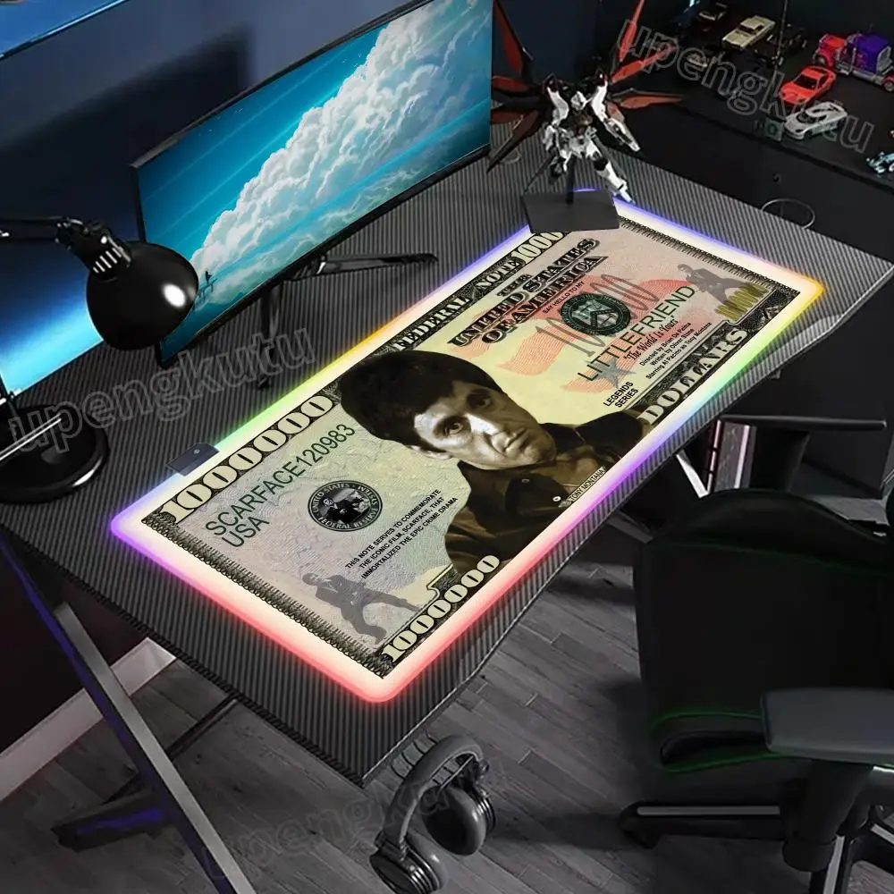 

21-Scarface Mouse Pad RGB Extra Large Rubber Mouse Pad for Gaming, Smooth Surface, Non-Slip, Customizable Lights