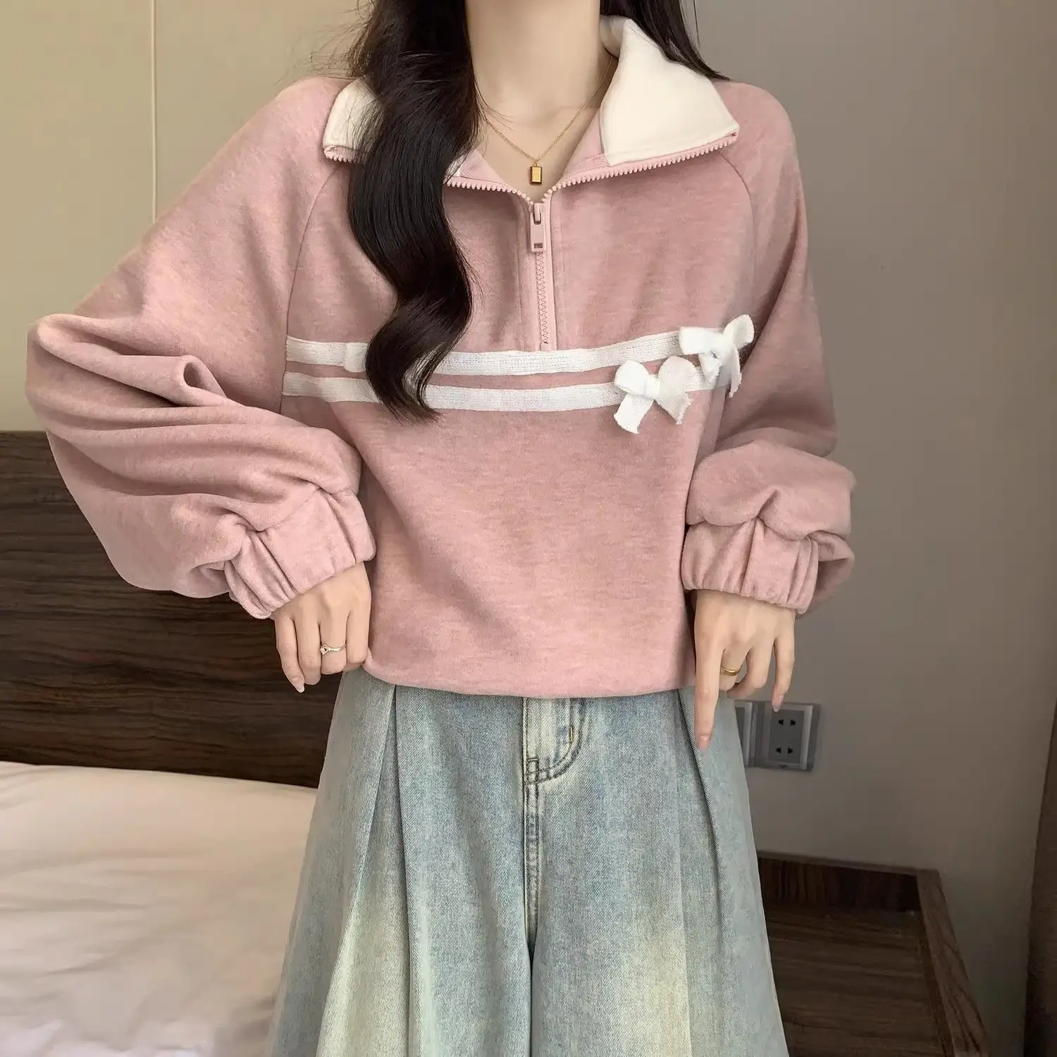 بلوزات المرأة الخريف امرأة الكفة شريط حول ياقة الملابس الرومانسية الفانيلا يحلق نظيفة المراهقين الشيكات ملابس العمل أحدث الحقيبة الدفء Y2K #4