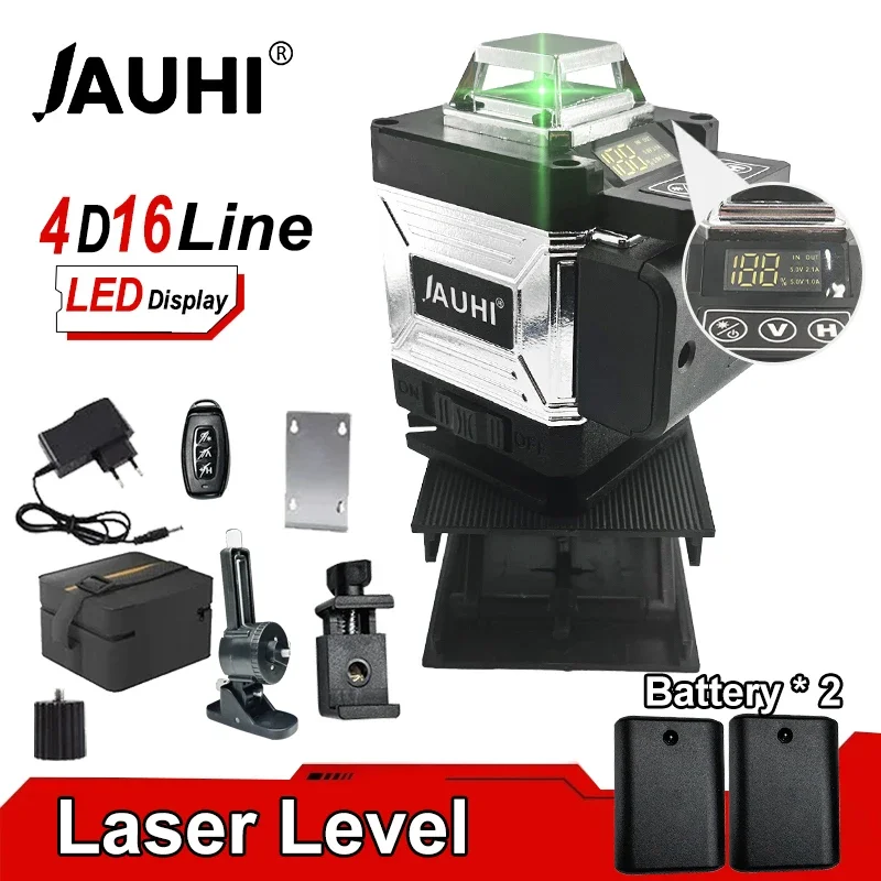 

JAUHI Display Laser Level 4D 16 Lines Level Self-Leveling 360 Horizontal And Vertical Cross Super Powerful Green Laser Level