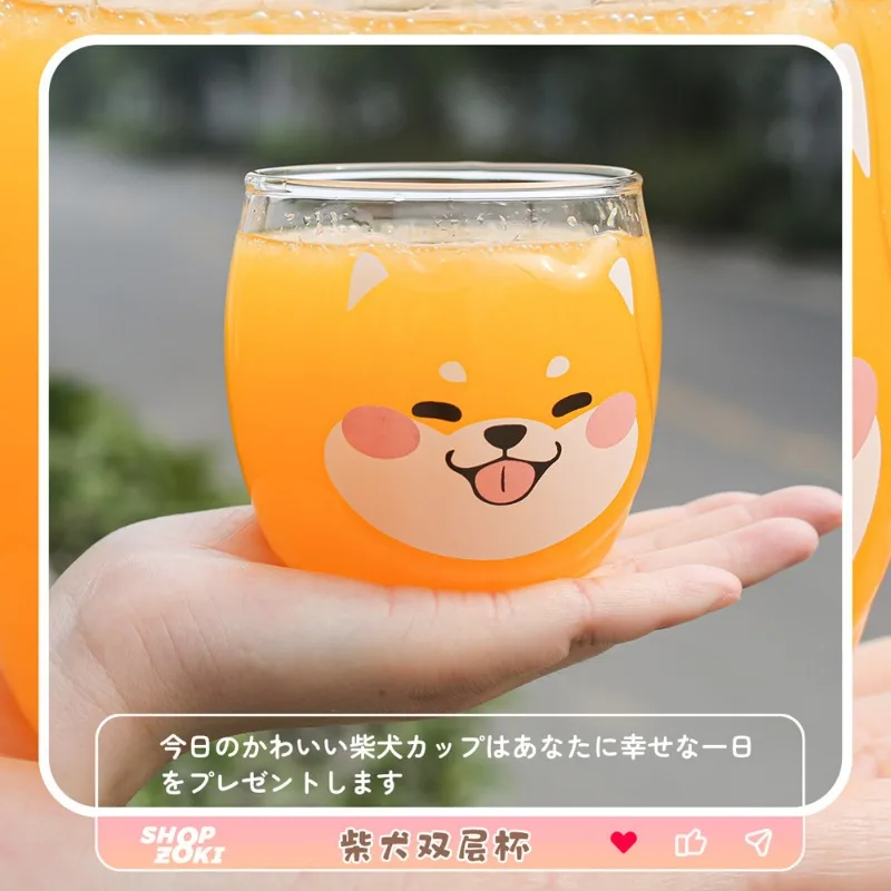 Coffee Glass Mug Super Cute Shiba Inu Single Layer Creative Pet Juices Cup High Borosilicate Drinking Whiskey Wine Beer Steins