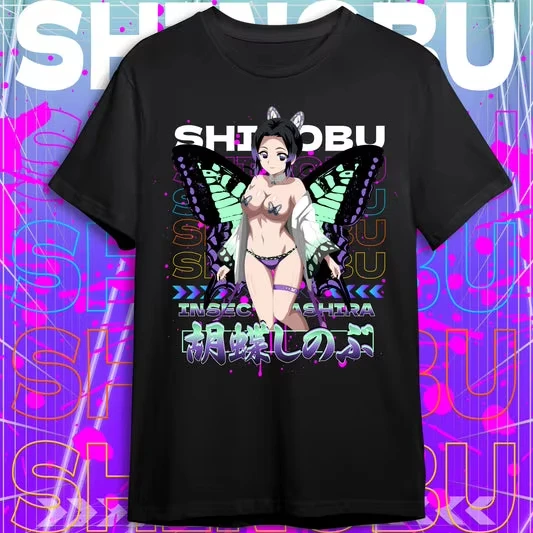 2025 Winter und Herbst Full Time Demon Slayer Shinobu 200 g schwere Baumwolle Vintage übergroße Anime T-Shirt Unisex Tops