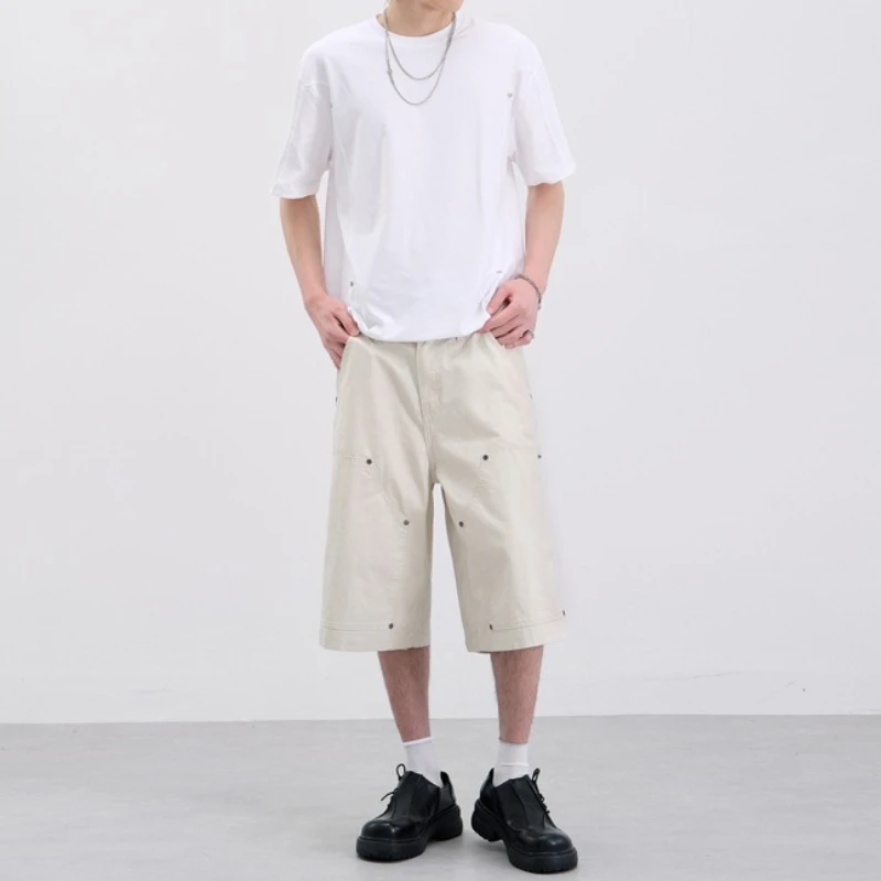 2026 Summer New Men's Tooling Shorts Contrasting Color Rivet Design Casual Pants Loose Versatile Five-point Pants Loose
