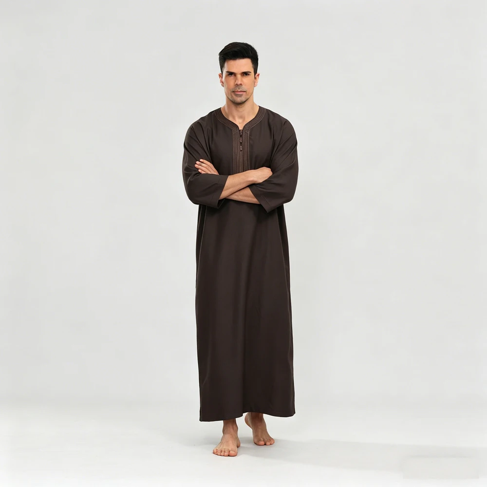 

Muslim Men's Formal Thobes Long-sleeved Solid Color Loose Traditional Islamic Men's Clothing Kaftan Festival Arabic Ethnic Robe