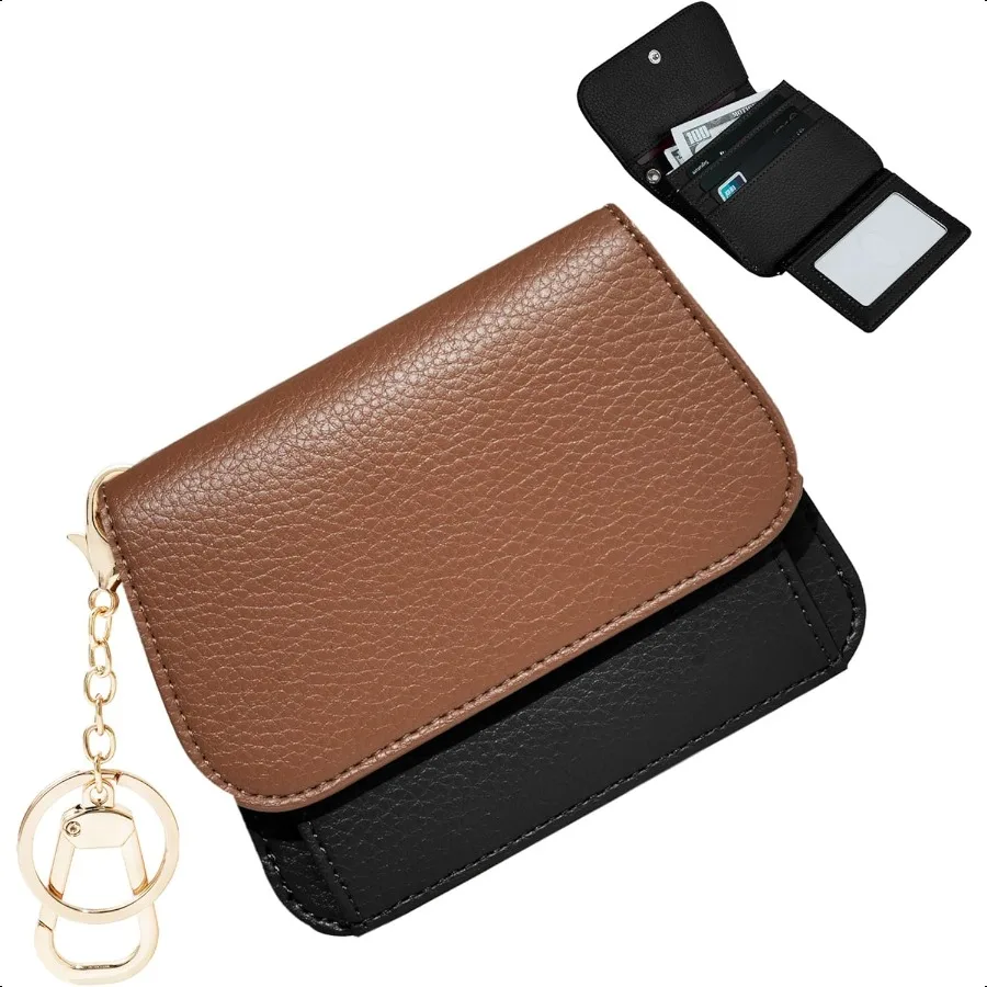 

Small RFID Wallet for Women Slim Wallet with Keychain TriFold Credit Card Holder Wallet with Zipper Coin Pocket and ID Window M