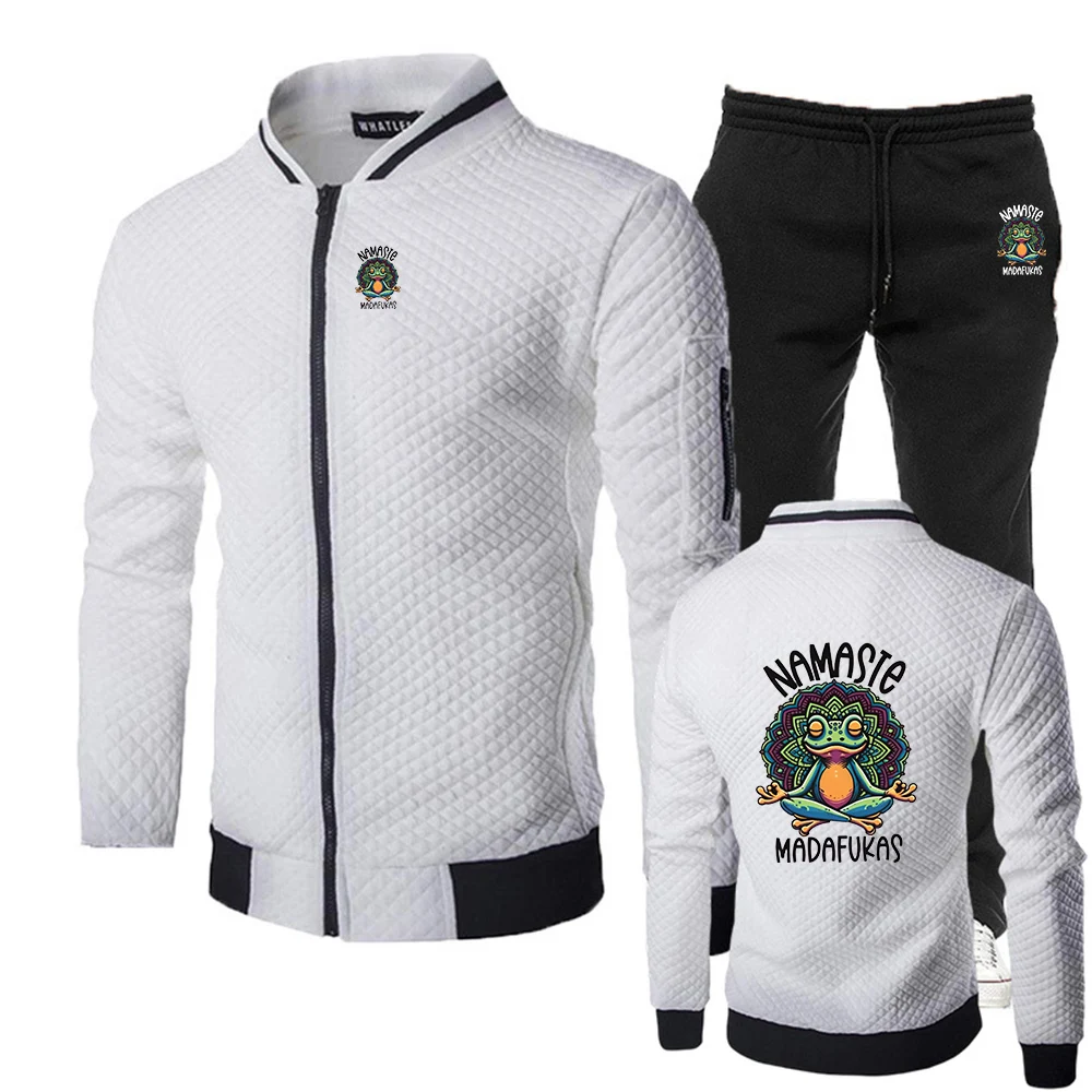 2025 Spring And Autumn Funny Yoga Print New Men's Silm Set Casual Zipper Jacket Sportswear + Sweatpant Two-piece Suit