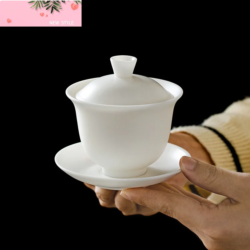 

140ml Burnt Mutton Fat Jade White Porcelain Gaiwan Japanese Tea Tureen Tea Maker Cover Bowl Tea Ceremony Supplies Collection