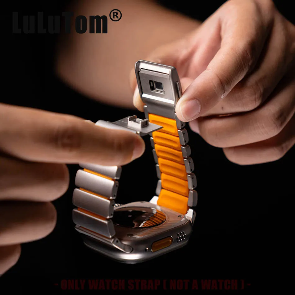 

Мужской титановый ремешок для Apple Watch 11, 10, 9, 8, 7, 3, 2, 1 SE, ремешок с магнитной пряжкой Iwatch Series 42, 44 45 46 49 мм с фторкаучуком