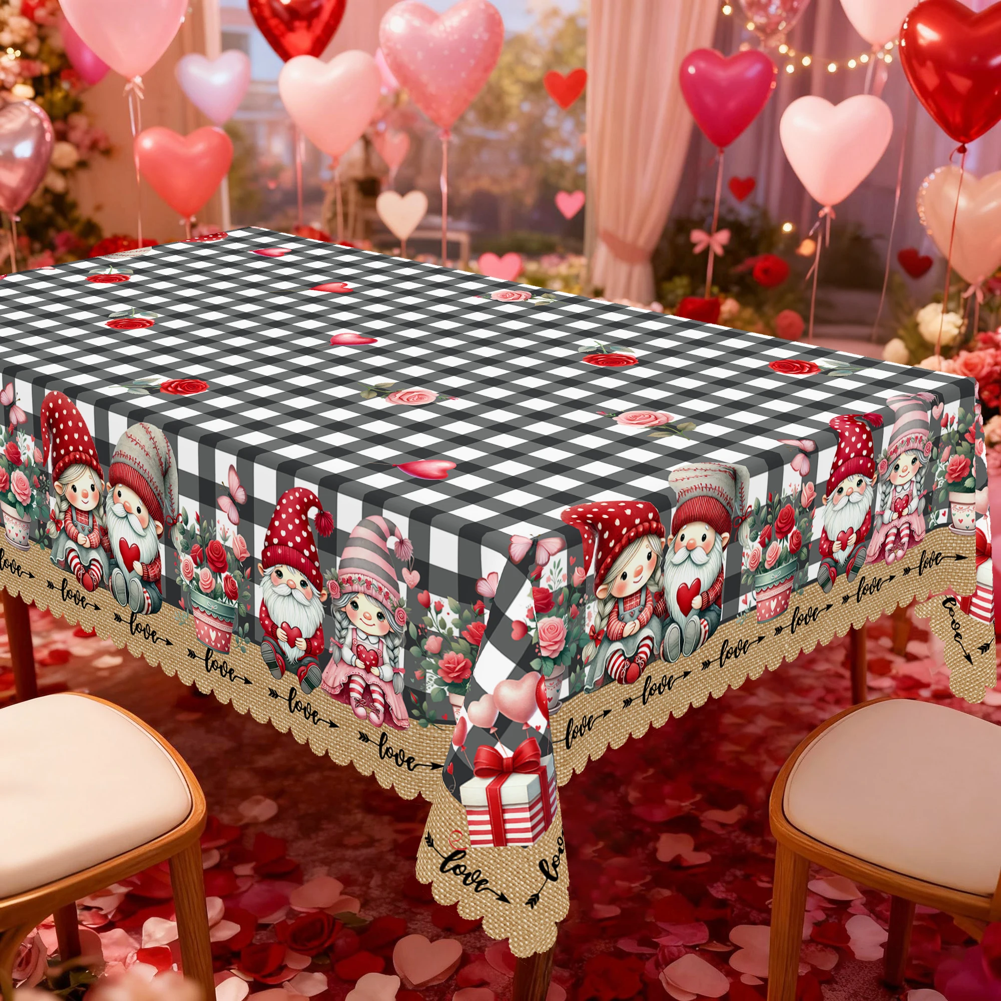 قطعة واحدة من مفرش المائدة المطبوع بطابع عيد الحب، قزم، منقوشة الجاموس، تصميم بنمط قلب، مناسب لعيد الحب، موسم الزفاف للربيع والصيف، نزهة الذكرى السنوية، تجمعات العطلات، مفرش المطبخ للاستخدام الداخلي والخارجي، الفراغات، مقاسات متعددة، متوفرة