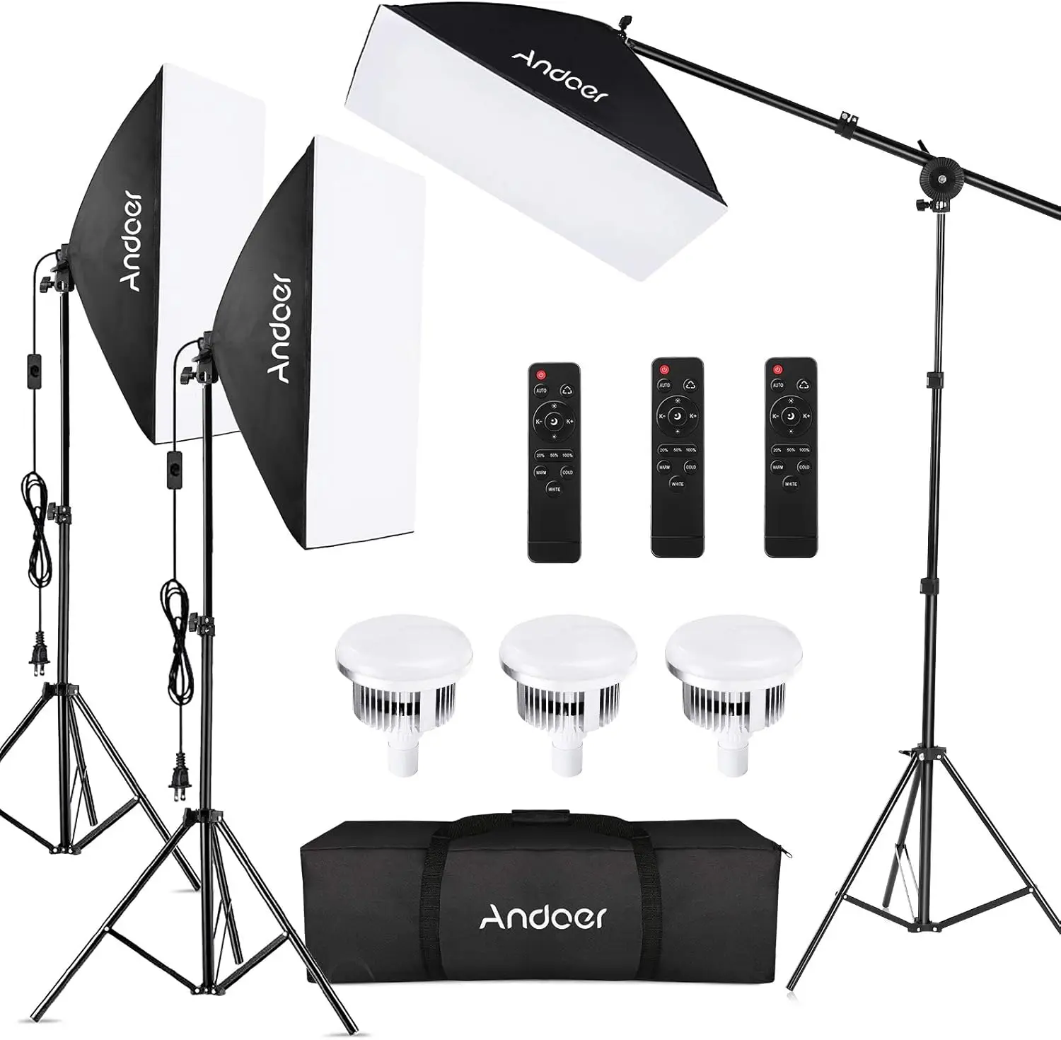 

Professional Studio Softbox Lighting Kit with 20x28 Softbox, Bi-Color Bulb, Remote, Stand & Boom Arm for Photography