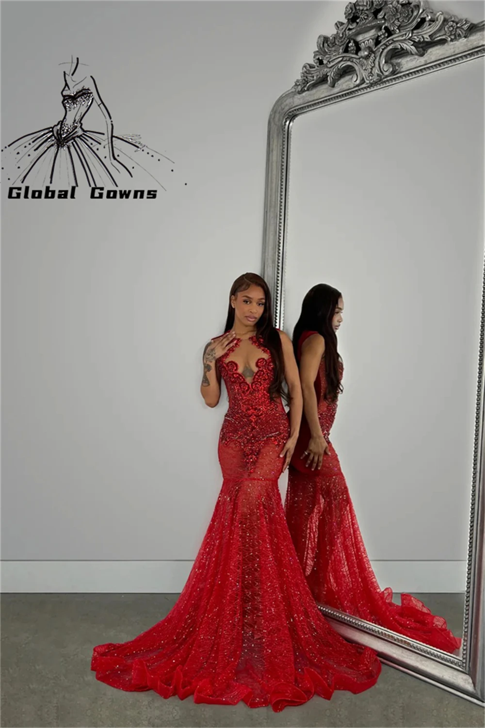 Customized Red Prom Dresses 2025 See Through Rhinestone Party Gowns Sequin Homecoming Dress Back Girls Vestidos De Gala