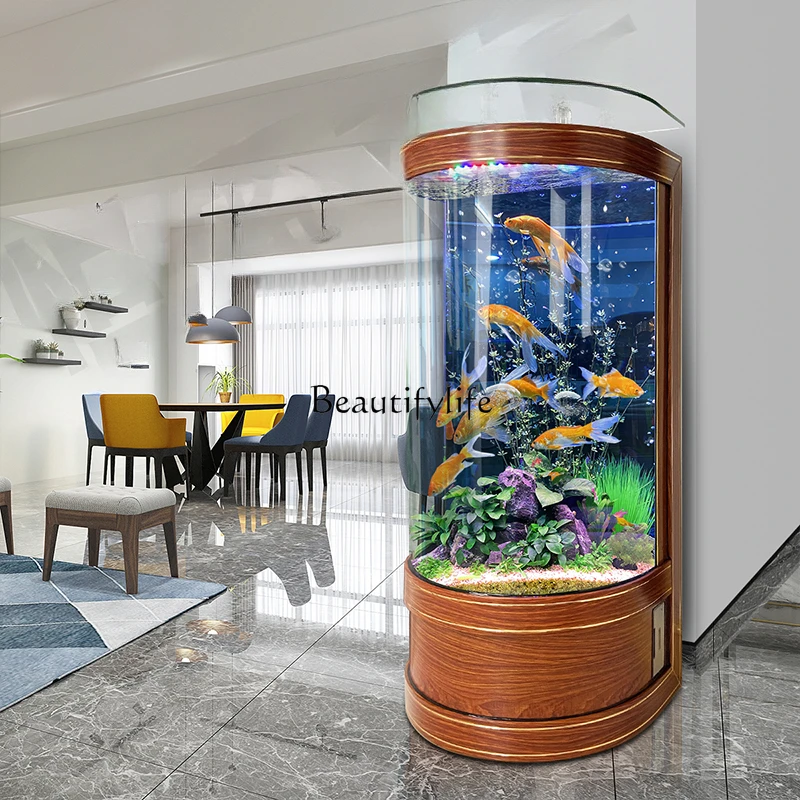 Fish Tank Living Room Small 2023 New TV Cabinet next to Integrated Glass Semi-Cylindrical Aquarium