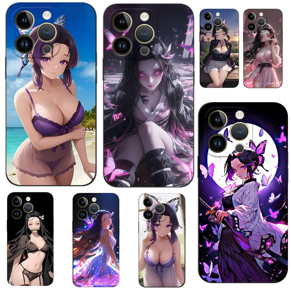 For iPhone 14 Pro PLUS Case For iPhone 14 Pro Max Phone Back Cover Silicone Protective Black Tpu Case Demon Slayer NezukoBikini