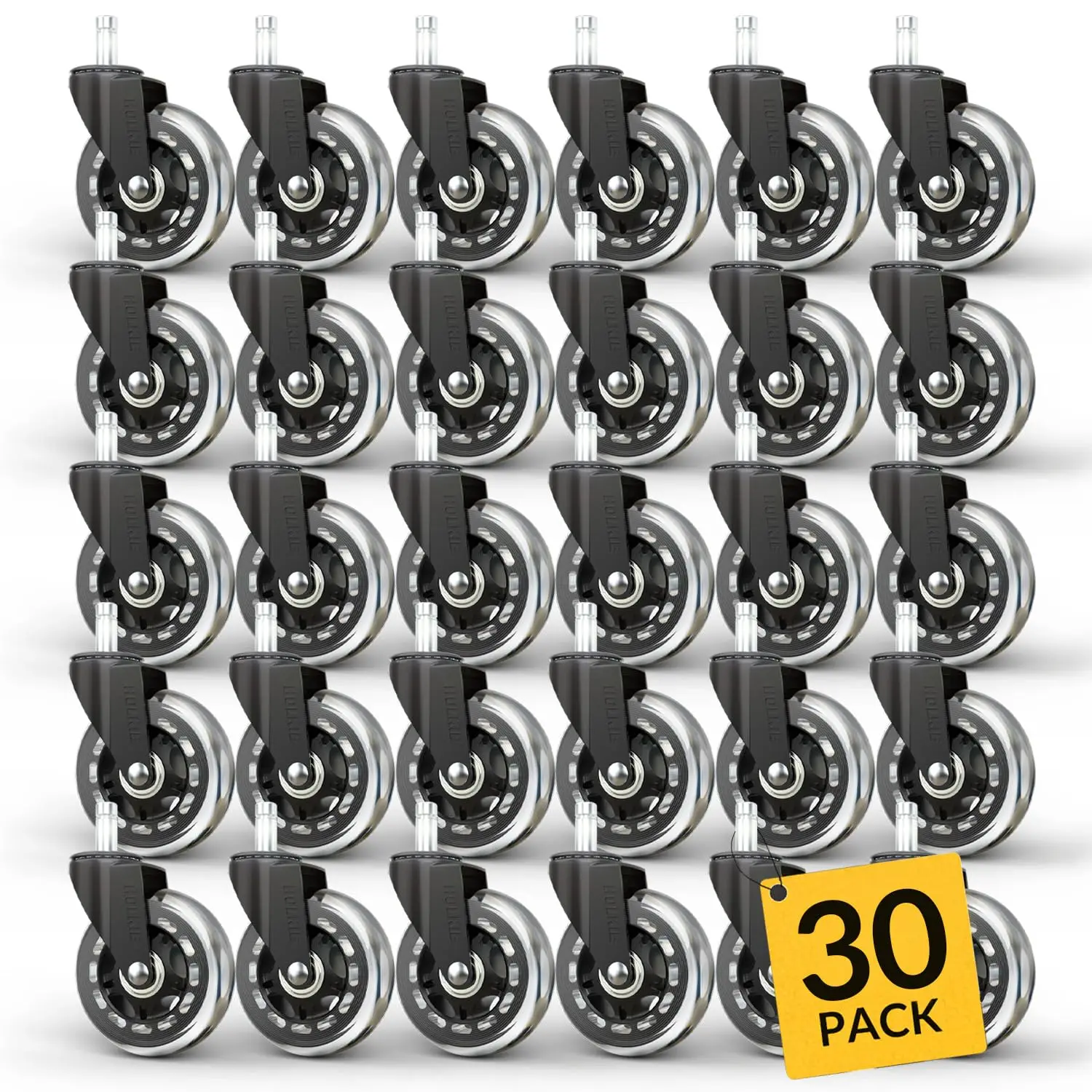 Office Chair Wheels Set - Smooth & Silent Gliding, Rubber Casters for Hardwood Floors, Gaming Chairs, 11x22mm Stem