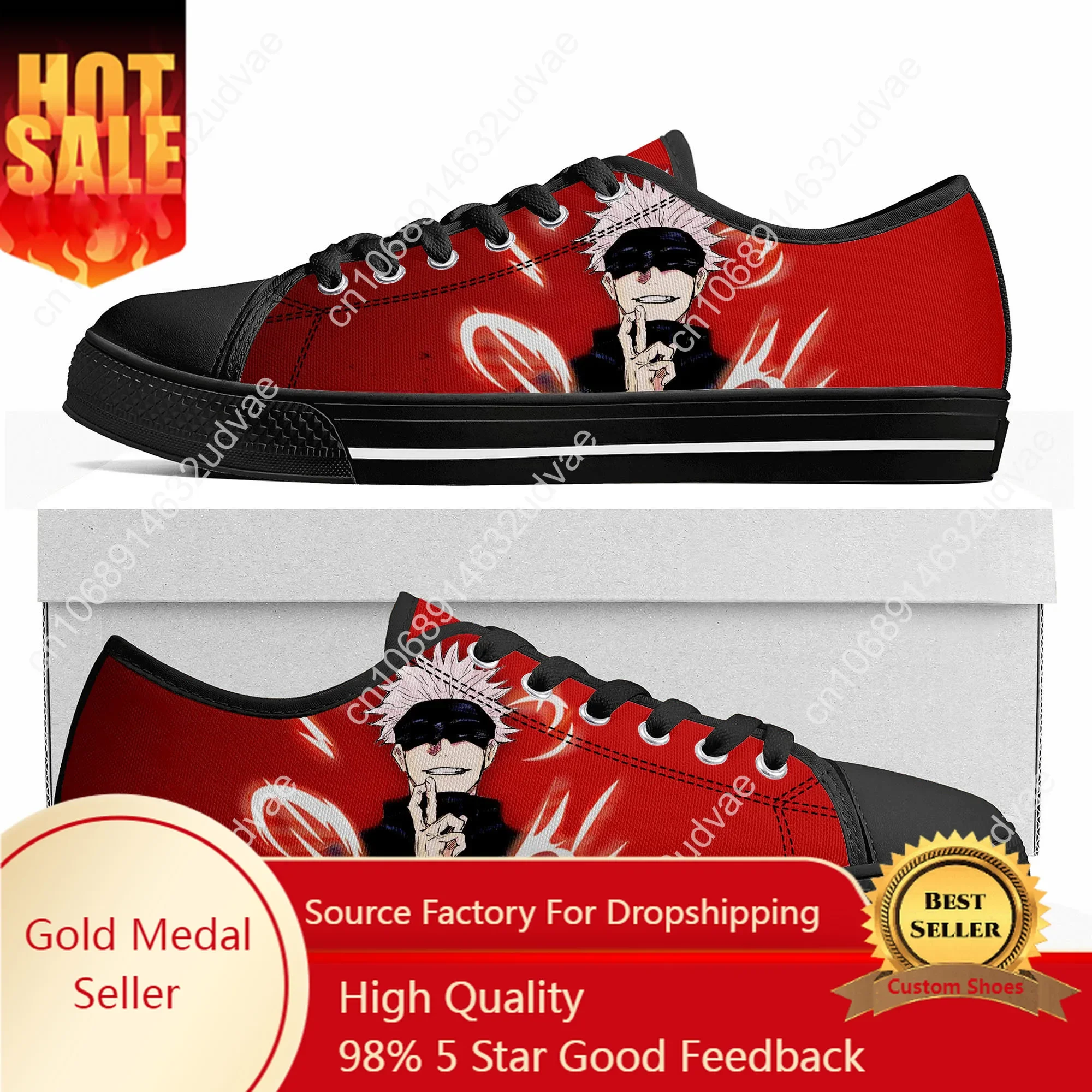 Satoru Gojo Jujutsu Kaisen Low Top Sneakers Mens Womens Teenager High Quality Canvas Sneaker Couple Shoes Custom Black Shoe