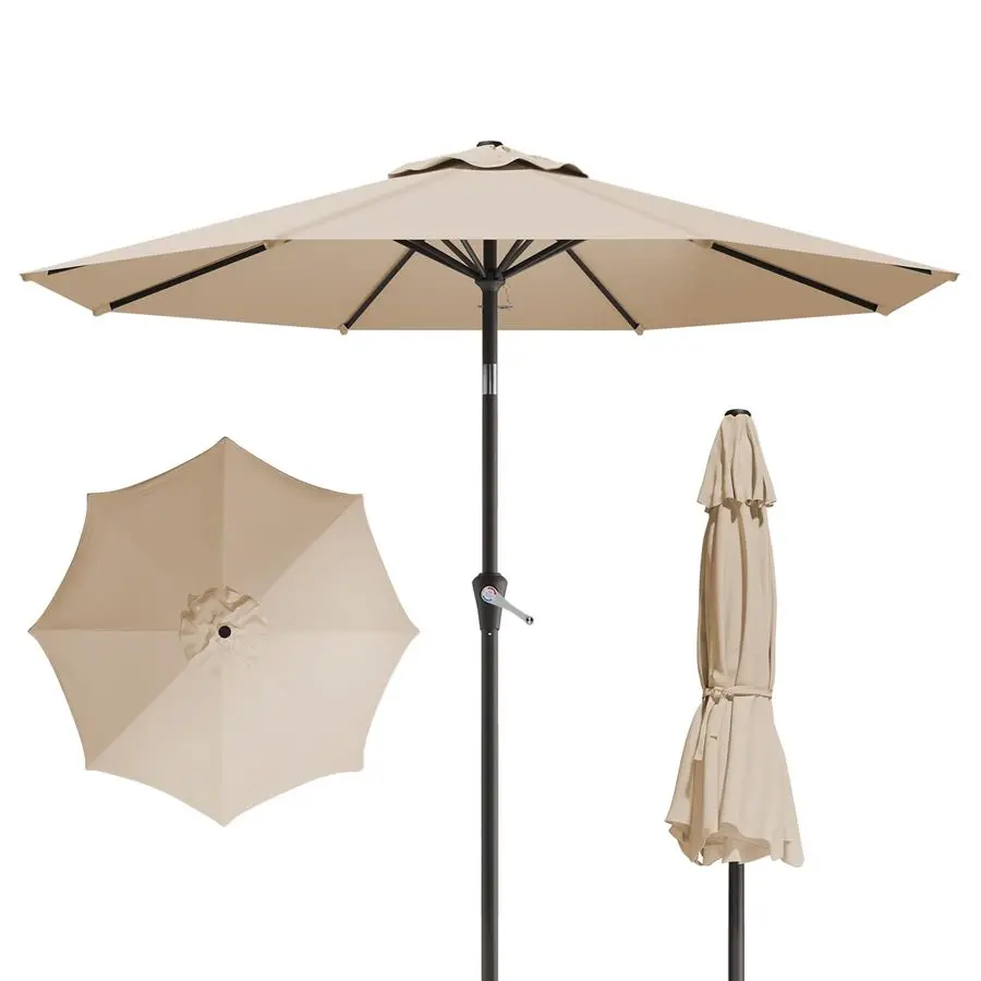 

Зонт для патио, уличный зонт с кнопкой наклона и ручкой, 8 прочных спиц, защита от УФ-излучения и водонепроницаемый, зонт для рынка