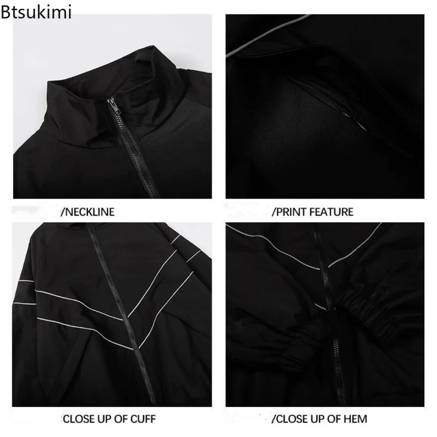2025 New Spring Autumn Reflective Jackets Men Loose Casual Windproof Zipper Coats Couple Fashion Outdoors Interchange Jackecoat