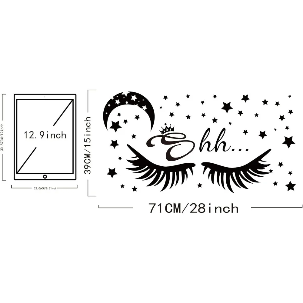 PVC Wall Stickers Eyelashes Stars Moon Pattern Shh... Vinyl Lettering Wall Art Decals for The Little Ones' Bedroom Decoration