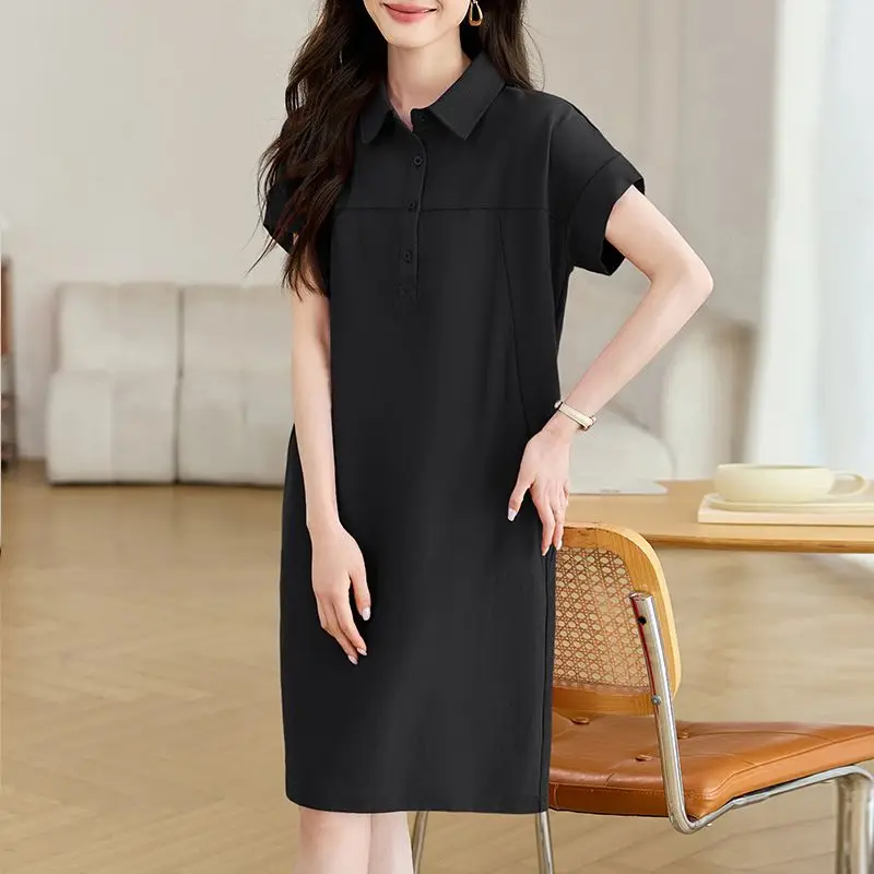 ฤดูร้อนสไตล์ใหม่ชุดลําลองปก,กระโปรงทรงเอคลุมท้องของผู้หญิง,การเดินทางขนาดบวกหลวมความยาวกลางกระโปรงเสื้อยืด