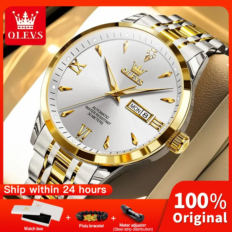 OLEVS 9956 Men Watch Luxury Brand Mechanical Wristwatch Waterproof Stainless Steel Watch For Men Date Gift Single Calendar
