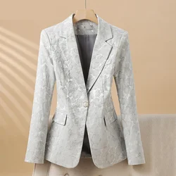 Women Blazer Office Lady 2024 Elegant Slim Notched Women Blazers Jackets Button Long Sleeve Decorative Pattern Female Suit Coat
