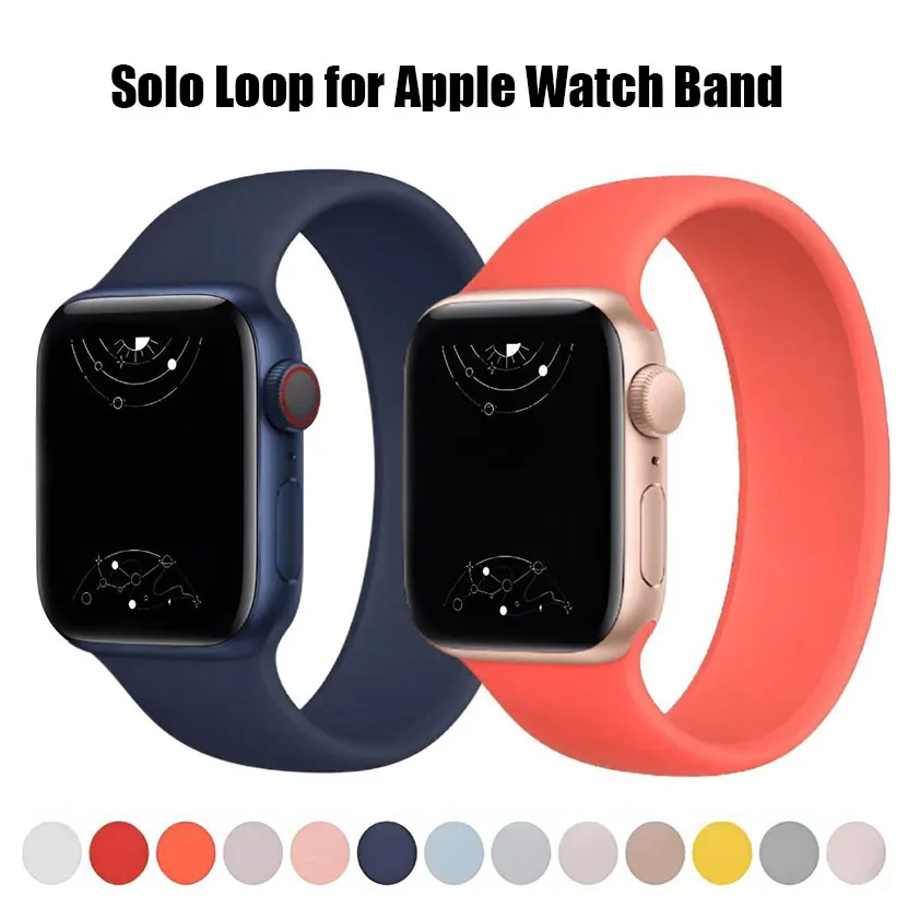 Solo Loop для Apple Watch ремешок 42/46 мм 44 мм 45 мм 38/40/41 мм Мягкие силиконовые ремешки iwatch Series 9 SE 10 8 7 6 5 4 3 Ultra 2 49 мм