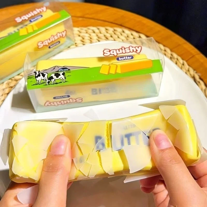 Crunchy Butter Cheese Stick Squishy Fidget Toy Slow Rebound Sound Crispy Butter Bar Toy Finger Squishy Prank Vent Toy for Adult view 5