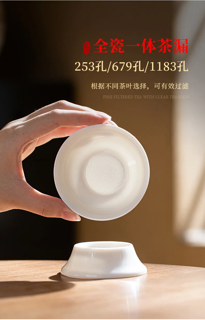 Lammfett-Jade-weißes Porzellan, All-in-One-Vollkeramik-Teefilter mit Löchern, Keramik-Teeset-Zubehör, Teefilter, Teekocher – Detail 2