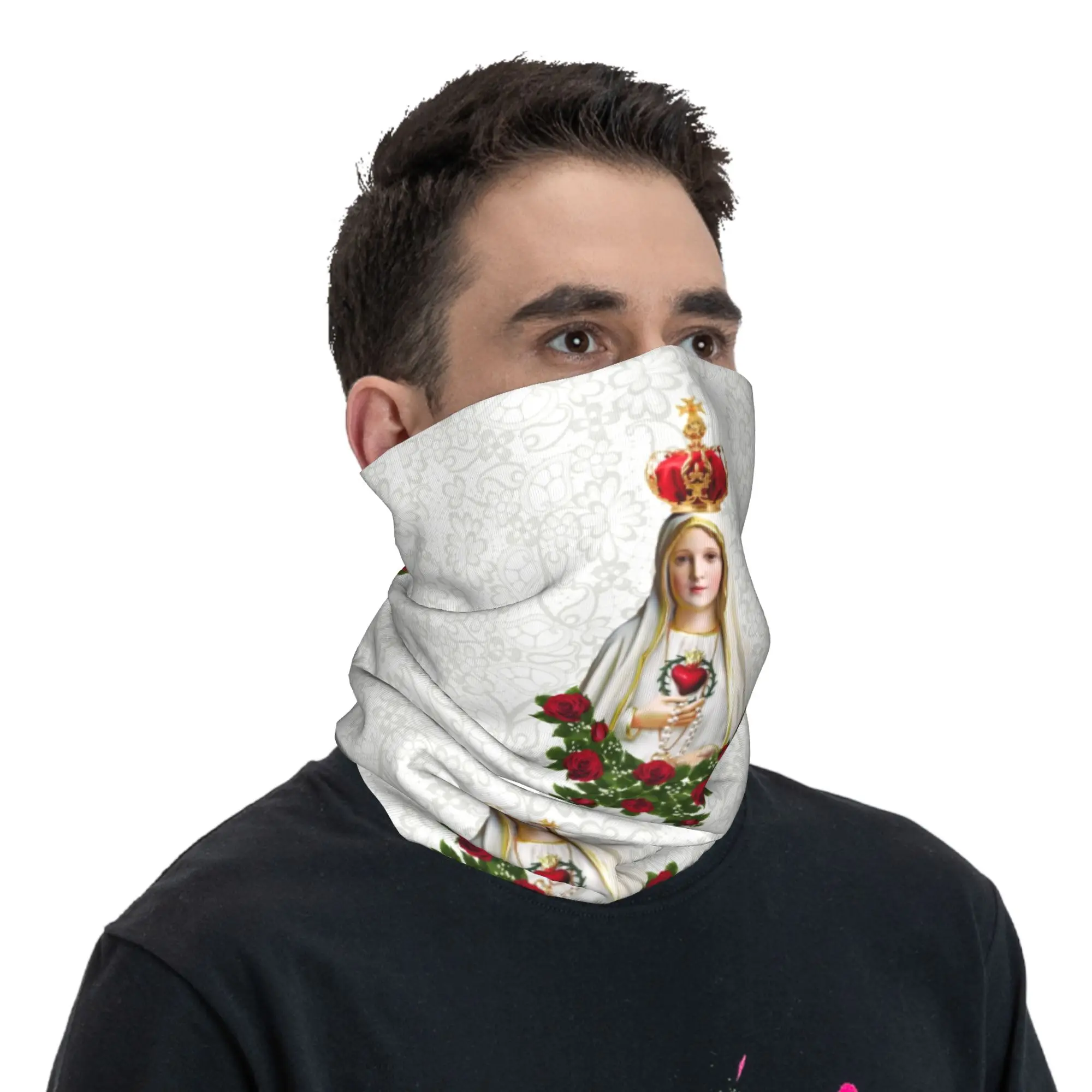 Our Lady of Fatima Virgin Mary Bandana Neck Warmer Windproof Wrap Face Scarf for Ski Portugal Rosary Catholic Gaiter Headband view 5