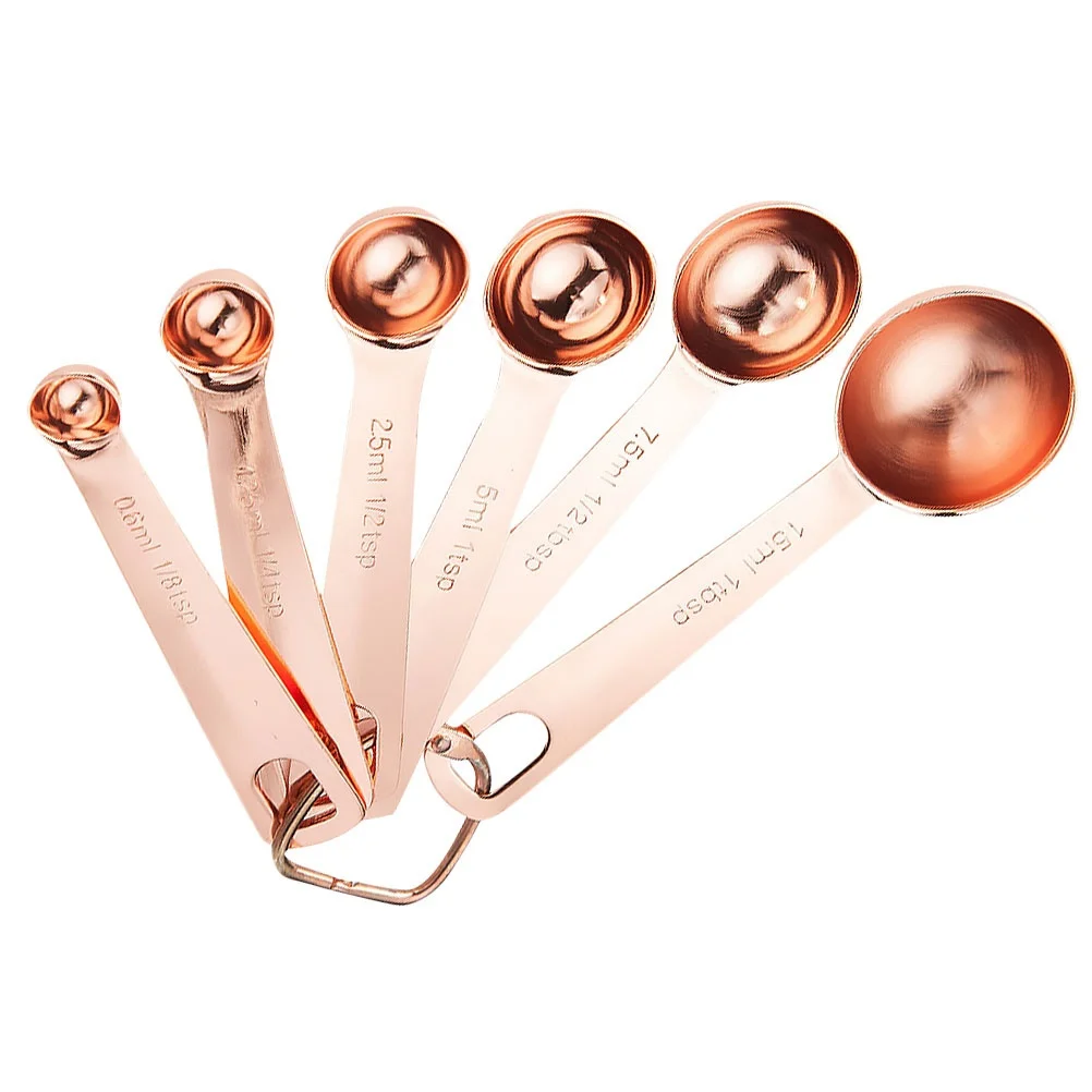 

6pcs Measuring Spoons Set Stainless Steel Kitchen Gadget Baking Tool For Cooking Measuring Cups Kit With Detachable Ring Hook