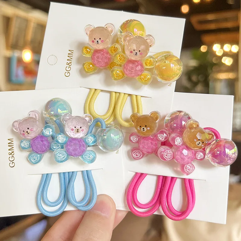 

Graffiti Bear Hair Ties Korean Style Cartoon Elastic Ponytail Holders High Elasticity for Kids Girls Non Slip