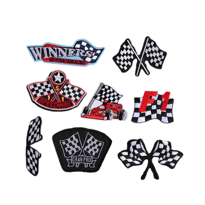 F1 Racing Contact Signal Flag Embroidery Cloth Patch Racer Club Clothing DIY Epaulettes Armbands Iron-on Patches