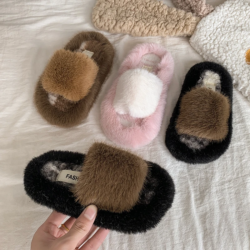 Comfortable Children Furry Slippers Spring Autumn Outdoor Wear Slippers Children 2025 New Plush Thick Bottom Kids Shoes for Girl
